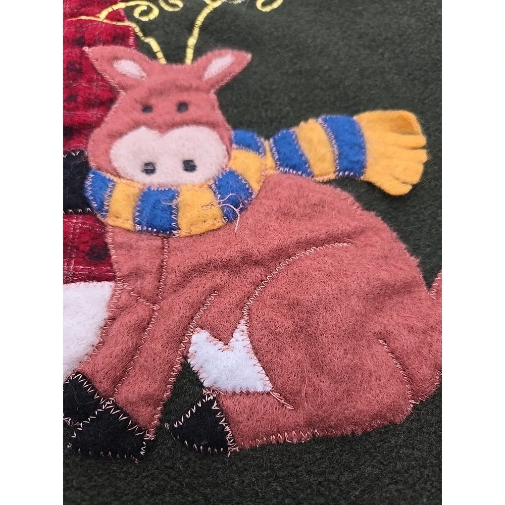 Santa Claus Felt Primitive Folk Handmade Hanging Wall Banner Vtg‎ W/ Rod *READ*